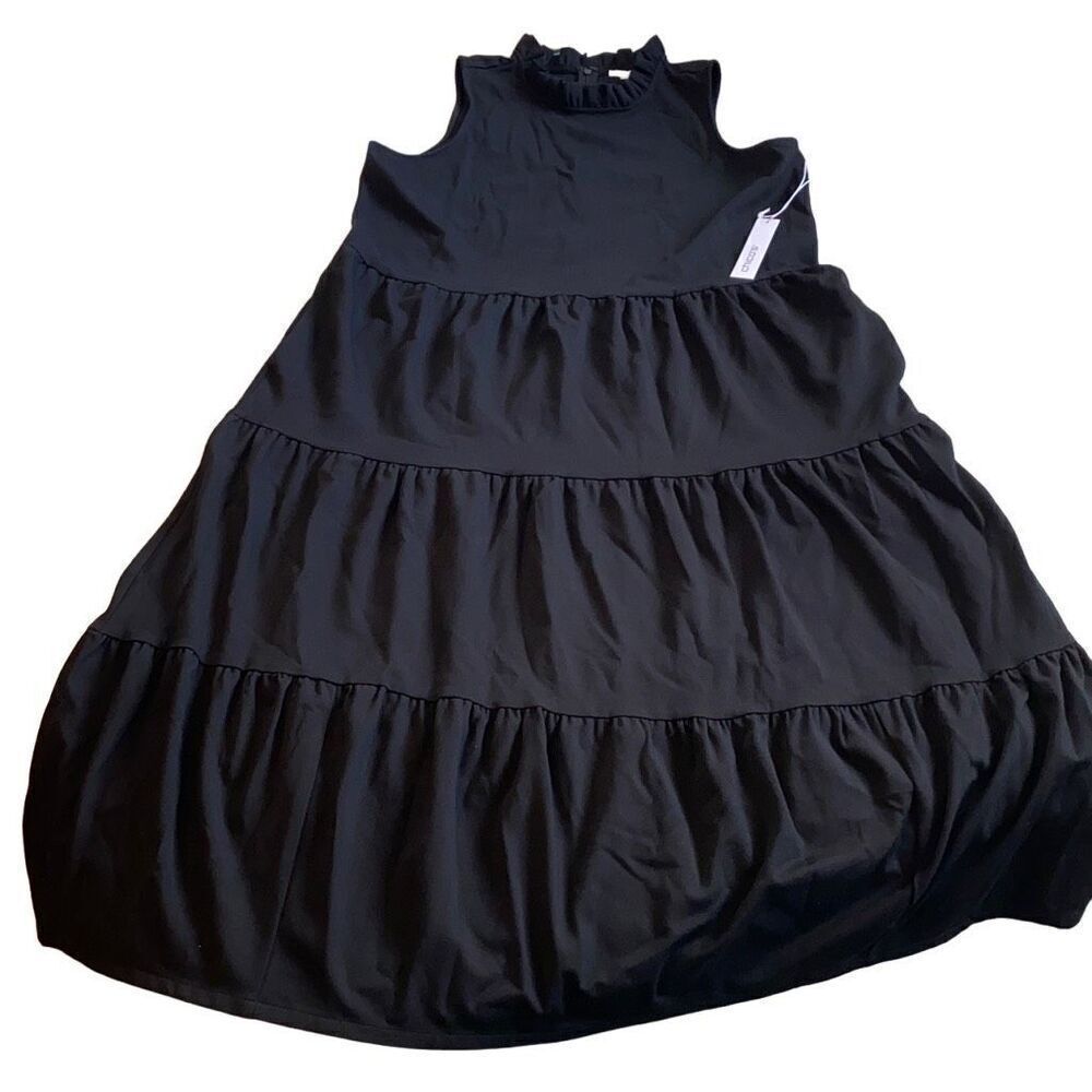 Chicos NWT $159 Midi Dress Tiered Ponte Solid Black All Occasions/ Seasons Sz 12 - Picture 4 of 13